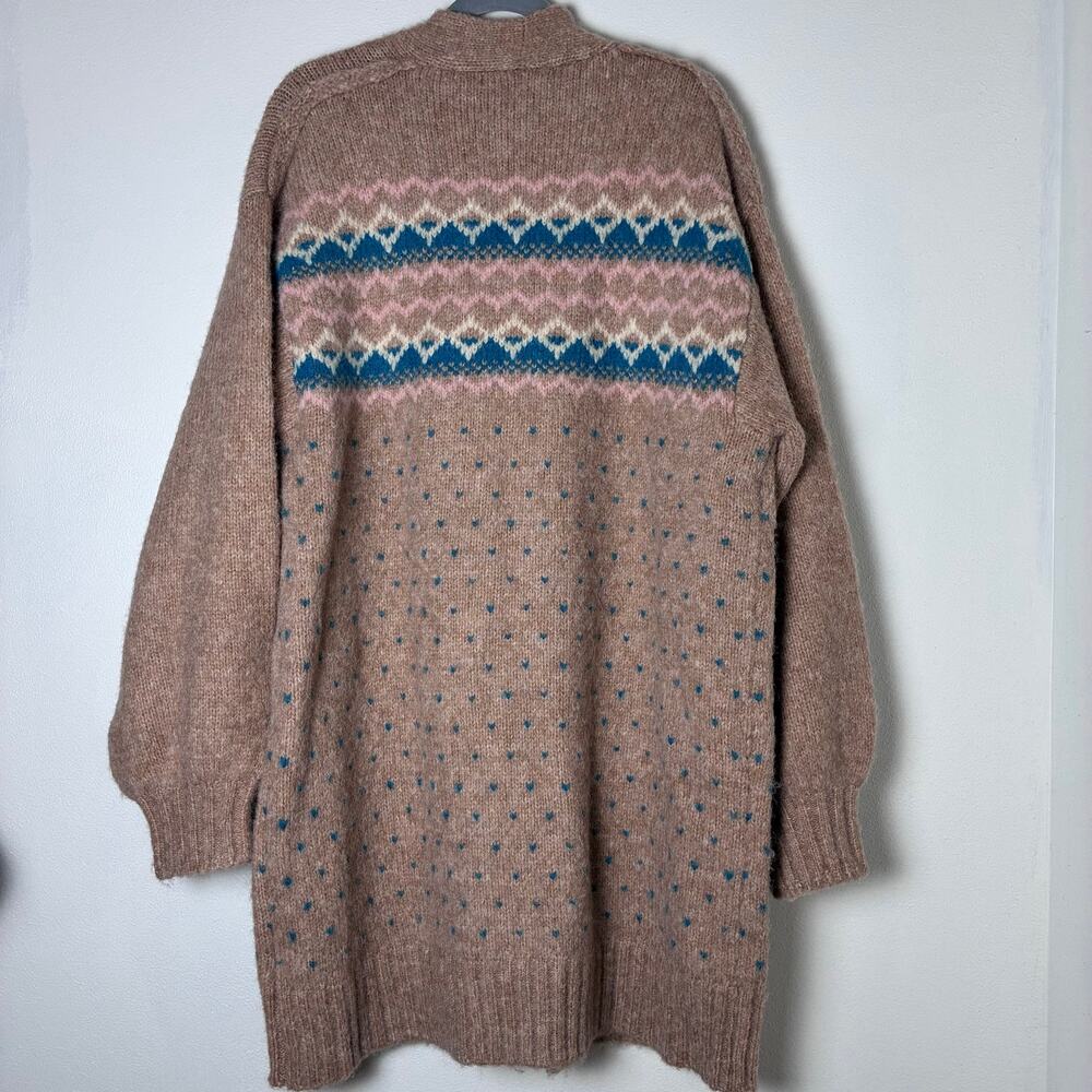 ⁠Altar'd State Fair Isle Oversized Cardigan Sweater Large Tan Pink Blue⁠ - Picture 5 of 5